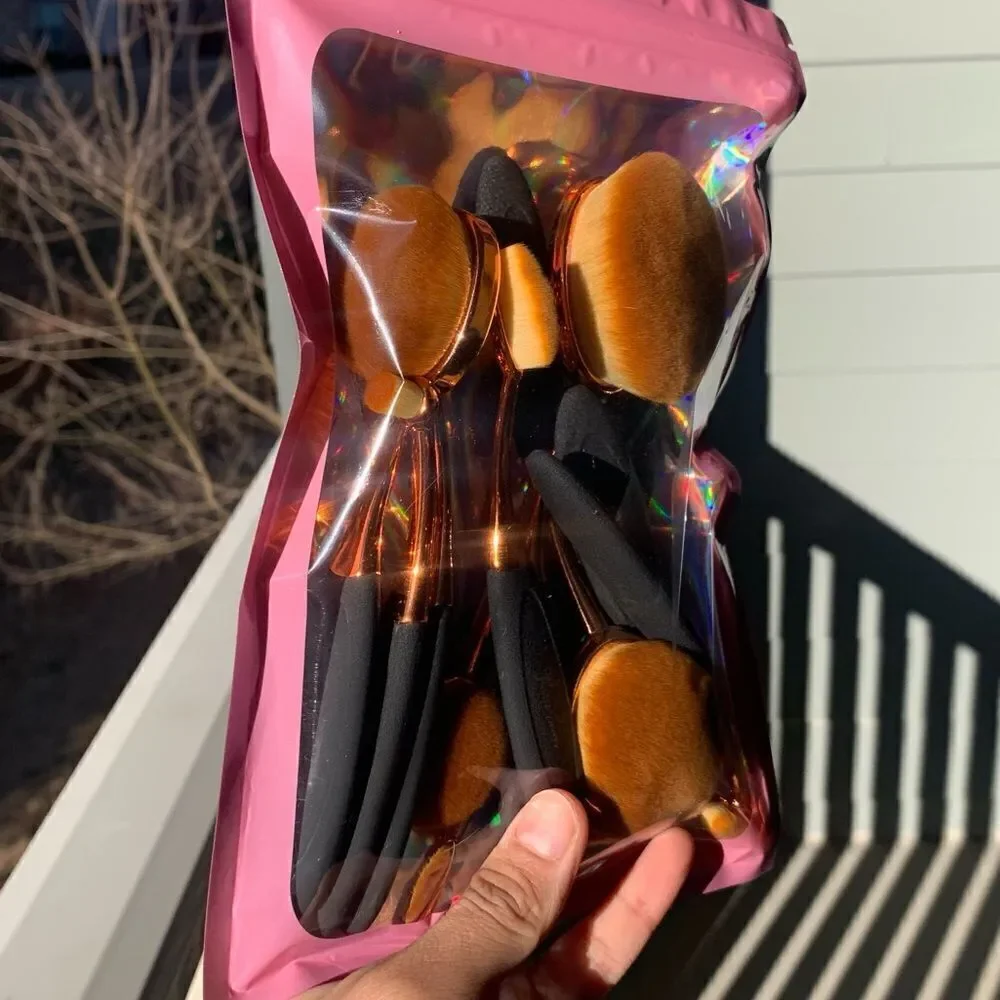 10 Piece Black & Rose Gold Oval Paddle Brush Set